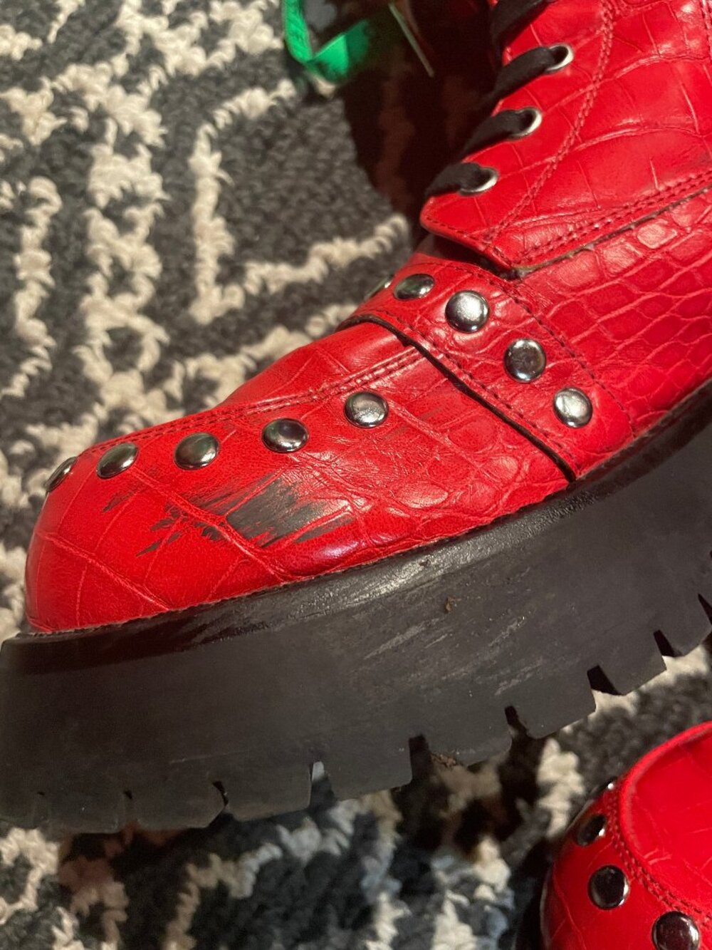 ASOS red studded combat boot 8 - Picture 12 of 13